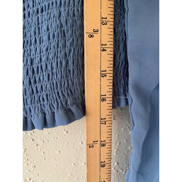 1.State Womens Blue Smocked Crop Top With Puff Sleeves - Small Lightweight - Picture 9 of 14